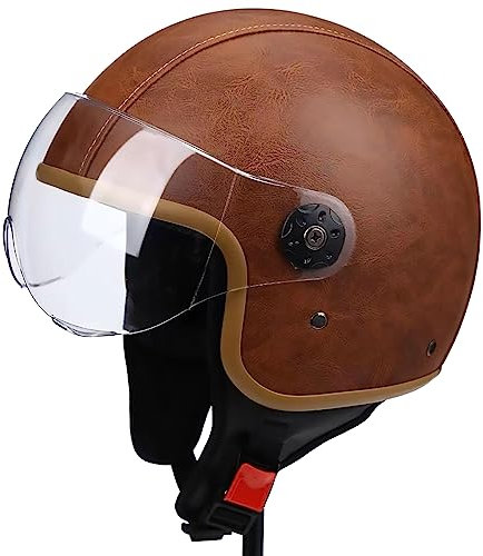 Casco Moto In Pelle Retrò Aperto 3/4, Approvato DOT/ECE Con Mezzi Caschi Stile Vintage, Per Casco Jet Scooter Bici Cruiser Chopper Ciclomotore A,XL