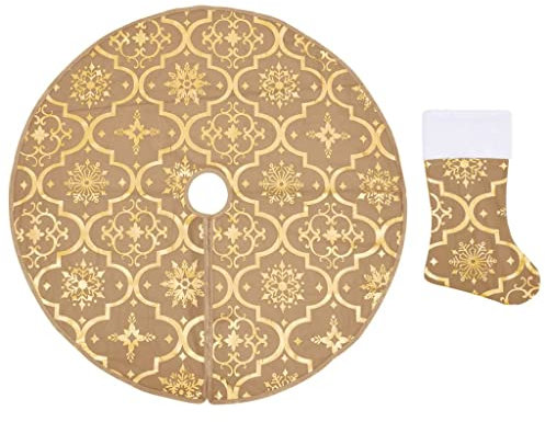 vidaXL Luxus Weihnachtsbaumdecke mit Socke Christbaumdecke Weihnachtsdeko Weihnachtsbaum Rock Decke Bodenmatte Tannenbaumdecke Gelb 150cm Stoff