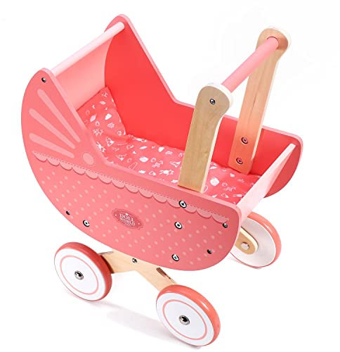 SOKA Doll World Pram Push Along Toy Baby Toddler First Step Activity Walker Push & Pull Walking Wagon Princess Pretend Play Pushchair Gift for Kids Children Girls Ages 3 year old +