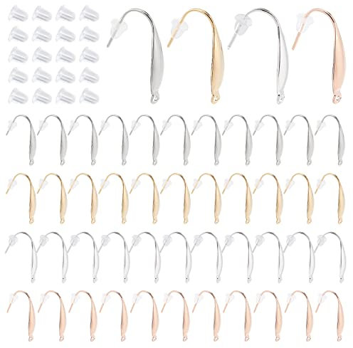 DICOSMETIC 48 Stück 4 Farben Edelstahl Ohrhaken 1.2mm Loch Ohrring Haken Kits Ohrringe Selber Machen Set Mit 100 Stück Ohrmuttern Für DIY Ohrring Schmuckherstellung, Stift: 0.8mm