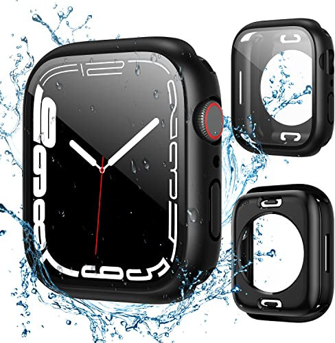 owlhold Wasserdicht Hülle für Apple Watch Series 6/SE/5/4 44mm, 360 Grad Cover mit eingebautem Panzerglas Displayschutz Outdoor Case IP68 Schutzhülle für Apple Watch Series 6/SE/5/4 44mm -Schwarz