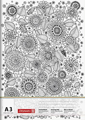 BRUNNEN Zeichenblock „Floral“ ZENart | A3, 20 Blatt, weiß/schwarz