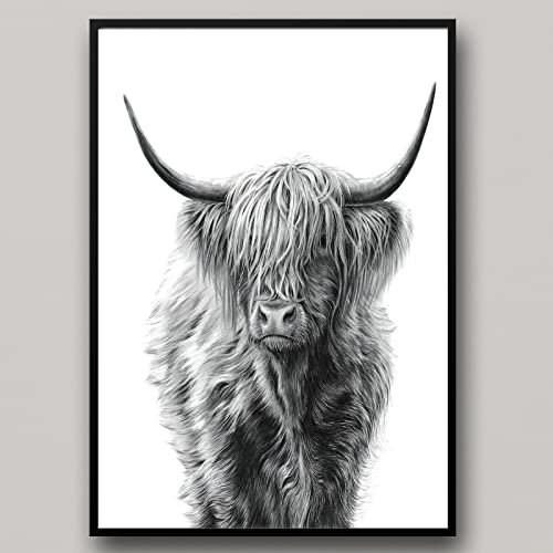 IUNTWEIE Nordic Highland Kuh Leinwand bilder Druck, Schottisches Hochland kuh Poster Wandbilder, Modern Hochlandrind Dekoration für Wohnzimmer Wohnkultur Dekor Kein Rahmen (Hochlandrind-1, 30x40)