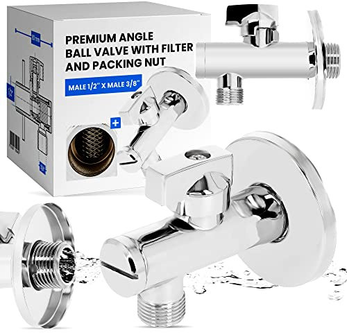 Robinet d'Angle avec Filtre Écrou de Garniture 1/2'' x 3/8'' Mâle Robinet à Bille Chromé Laiton Lave-linge Lave-vaisselle Réglage Conduites d'Eau Froide Chaude Raccord à Visser