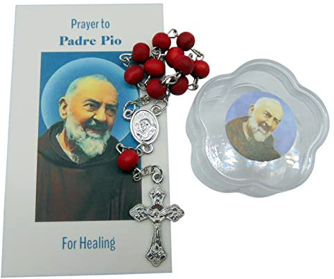 padre Pio Rosenkranz Chaplet One Decade Holzperlen mit Heiliger Karte katholische Heilung Heilige Set