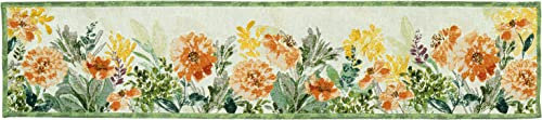 Sander Tischwäsche Blüten Blumen grün bunt Gobelingewebe (Tischband 20x96cm)