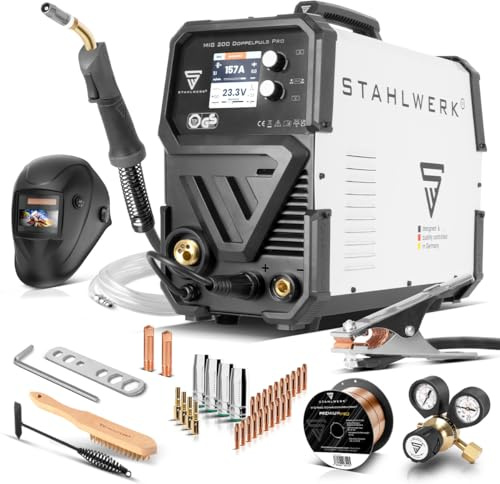 STAHLWERK Schutzgasschweißgerät MIG/MAG 200 Doppelpuls Pro Vollausstattung | Vollsynergisch mit 200 A, MMA-Funktion (E-Hand/ARC), Puls- & Doppelpuls-Funktion, inkl. Schweißbrenner AK-25/MB25