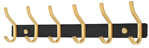 MEIJO Appendiabiti da Parete, Ganci Attaccapanni in Acciaio Inox da Muro Moderno Appendiabiti per Cameretta, Ingresso, Cucina, Bagno (6-Ganci, Nero & Oro)