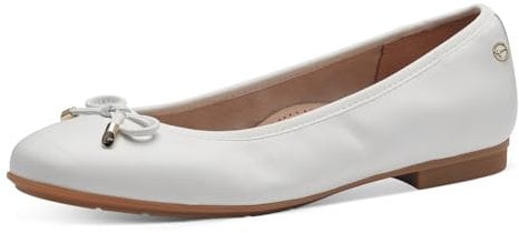 Tamaris Comfort Damen Ballerinas aus Leder mit Schleife, Weiß (White), 37 EU