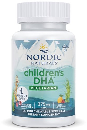 Nordic Naturals, Vegetarian Children's DHA, 375 mg di Omega-3 da Olio di Alghe, con EPA e DHA, 120 Capsule morbide, Testato in Laboratorio, Vegetariano, Senza Soia, Senza Glutine, Non OGM