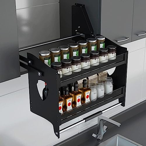 Ausziehbarer Schrank-Organizer, herunterklappbares Regal, Jalousie, herunterziehbarer Regal-Schrank-Organizer, for Küchengeräte-Hebe-Oberschrank (Farbe: Schwarz, S: 46 cm) ( Farbe : Schwarz , Größe :