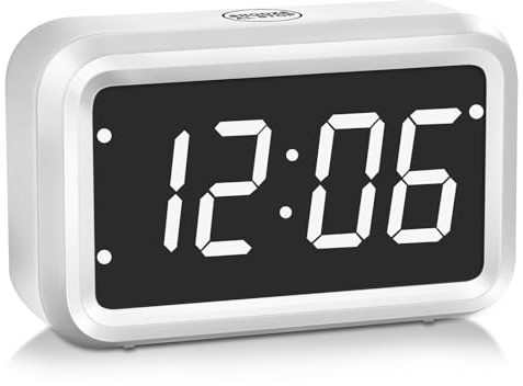 Timegyro LED Digitaluhr mit Wecker fürs Schlafzimmer, Batteriebetrieben, Schaltbare LED/LCD-Anzeige, 2 Helligkeitsstufen, 12/24H-Format, Snooze