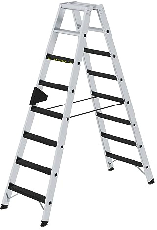 PROREGAL Stufen-Stehleiter | 250 kg beidseitig begehbar mit Clip-Step R13 | 2x8 Stufen | Leiter, Teleskopleiter, Trittleiter, Bockleiter, Sprossen-Doppelleiter
