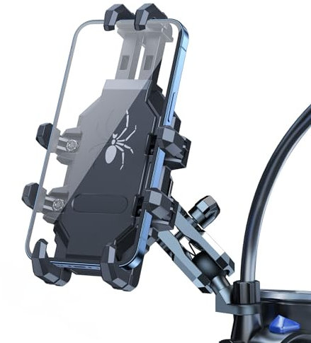 DeepMoto Fahrrad-Handyhalterung, Zubehör für Motorrad, Dirt-Fahrrad, Roller, ATV, Halterung mit Vibrationsdämpfer, Aluminiumlegierung, passend für Smartphones mit 4,5 - 7 Zoll (11,4 - 17,8 cm)