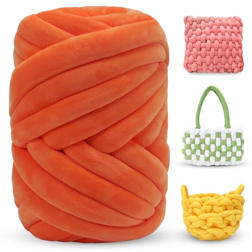 LEREATI Armstricken Wolle 500g Dicke Wolle zum Handstricken Chunky Yarn Schlauchgarn Häkelwolle Dickes Garn zum Häkeln Stricken, für Anfänger, Decken, Tasche, Handstrickgarn (Orange)