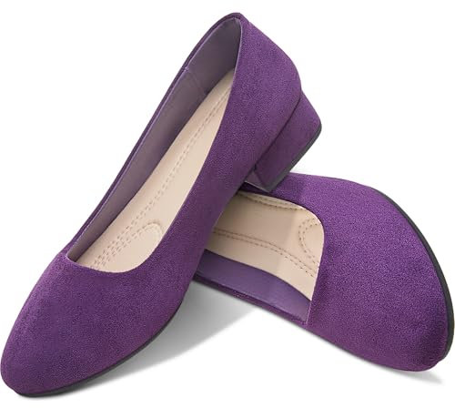 AISFAES Damen-Pumps, niedrig, klobig, abgerundete Zehenabsätze, geheilte Schuhe, elegante Keilabsätze, Arbeitsschuhe, Violett, 39.5 EU