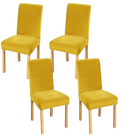 JHLD Stretch Stuhlhussen 4er Set, Stuhlbezug Samt Weiche Stuhlhussen Für Esszimmerstühle Abnehmbare Waschbar Für Hotel Bankett-gelb-4 Stück