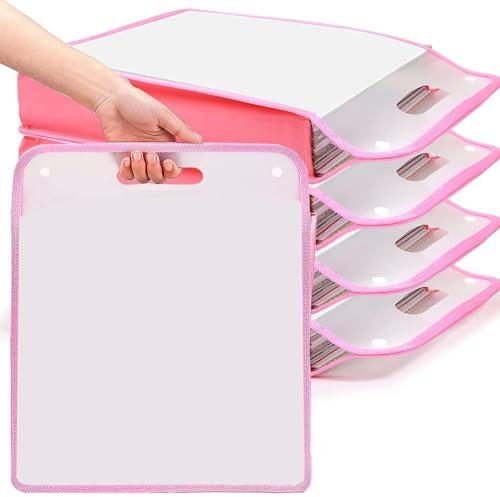 AWAOVV 5 Pack Scrapbook Paper Storage Organizer, 12 x 12 Pink Expanding Bag, Portable Container for Holding Scrapbook, Vinyl Roll, Cardstock