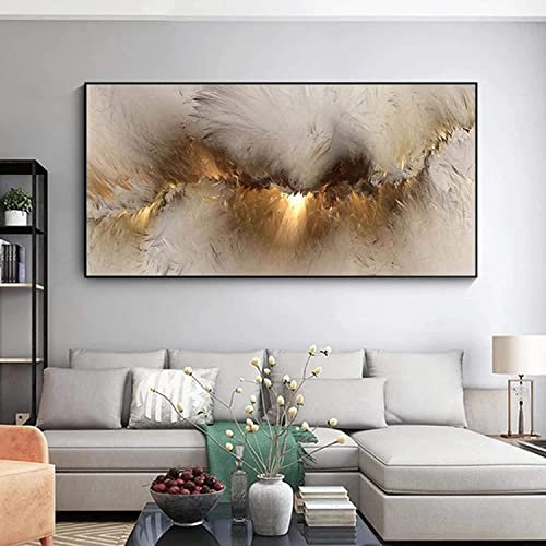 FSLEOVN Abstrakte Bilder Leinwand Marmor Beige Gold Kunstdruck Bild auf Leinwand Moderne Wandbilder XXL Groß Wohnzimmer Wanddekoration No Frame (Gold,60x120cm)
