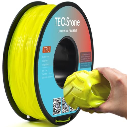 TEQStone TPU Filament 1.75mm Neu Gelb 1Kg Spule 95A Flexibel Weiches 3D Drucker Filament Maßgenauigkeit +/-0.03mm Vakuumverpackung