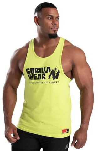 Gorilla Wear Classic Fitness Tank Top - weiß - Bodybuilding Sport Freizeit mit Logo Aufdruck leicht und bequem für optimale Bewegung aus Baumwolle