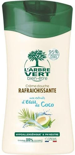 Générique Crème Douche Exotique à l'Eau de Coco 250 ml - L'Arbre Vert | Douceur et Rafraîchissement Tropical | Gel Douche Hydratant Bio - Le Lot De 4