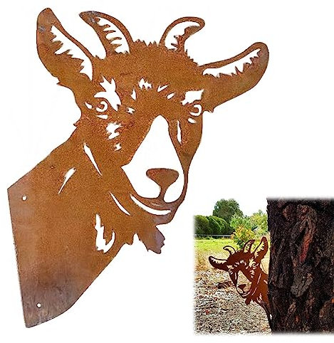 DERJDISF Metall Rost Ziegen Ziegendekoration Tier Silhouette Tierischer Rost Deko Baumstecker Metall Rost Ziegen Farm Deko Metall Rost Rostige Iron Garden Sculptures（Schafe）