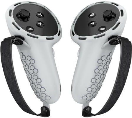Fiorky Silikon-Controller-Schutzhülle, Kratzfest, Controller-Griffabdeckung, rutschfest, staubdicht, verstellbare Handschlaufe for Oculus/Meta Quest 3 (grau)