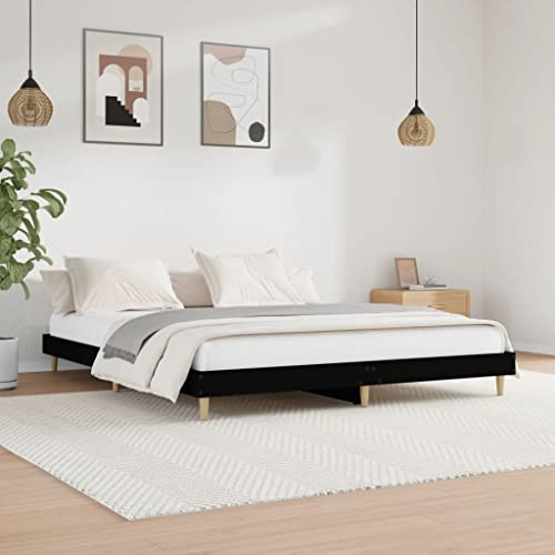 ZQQLVOO Bed Frame Lattenrost Palettenbett Bodenbett Bettgestell Schwarz 180x200 cm Holzwerkstoff