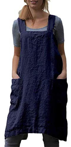 Stomeshle Japanische Schürzen, Übergröße, Kittel für Damen, mit Taschen, Kreuzrücken, Schürze, Backen, Kochen, Gartenarbeit, Marineblau, XXX-Large