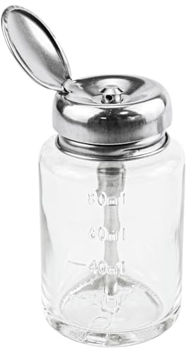 LNQ LUNIQI Nail Polish Remover Pump Dispenser Bottles Glass, 100ml Empty Alcohol Liquid Push Down Pumping Dispenser Refillable Containers with Stainless Steel Cap, Transparent