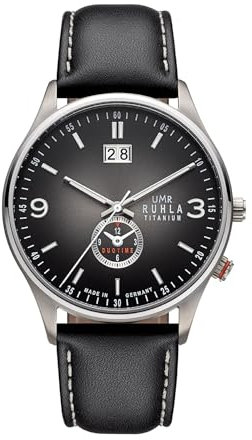 UMR RUHLA Armbanduhr, für Herren, Quarz, Titan, Lederarmband, Mineralglas, wasserdicht bis 5 bar - Made in Germany, Farbe:dunkel schimmernd