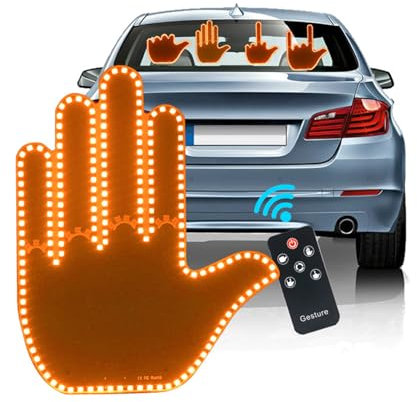 Pumwoy Auto Finger Licht, Road Rage Zeichen LED Car Back Window Sign, Fingergesten Licht Road Rage Schilder, Auto LED Zeichen Hand Finger Gesture Light, Auto Rückfenster LED Zeichen Licht