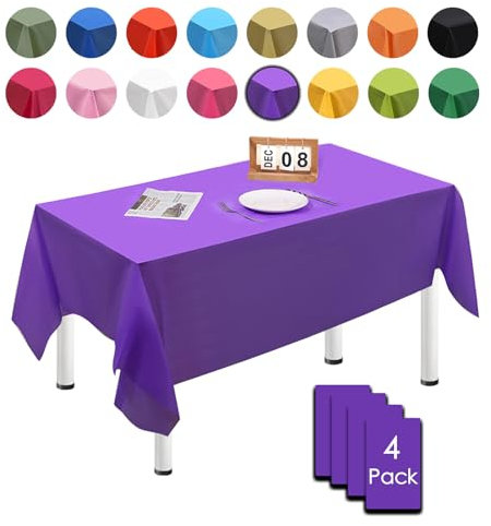 MORAINJAY 4 pz Tovaglia Antimacchia Impermeabile in Plastica,137x274cm Viola Scuro Rettangolare Tovaglia per Grande Tavolo per Natalizia,Feste,Interni Esterni Giardino Ristorante e Matrimonio Decor
