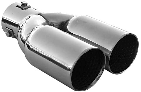 Rumplex Auspuffblende Doppelrohr Doppel Rund Edelstahl Sportauspuff Auspuff Endrohr Ende Endrohrblende Auspuffspitzen Endrohrblenden Schalldämpfer Spitze Universell Auspuffrohr Chrom Rostfrei