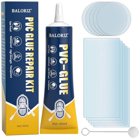 BALORIZ Pool-Reparaturset, wasserdicht, Whirlpool-Reparaturset, transparentes Reparaturset für PVC- und PU-Schlauchboote, aufblasbare Spas, Luftmatratzen, Hüpfburgen und Aufblasartikel, Zelt (60 ml)