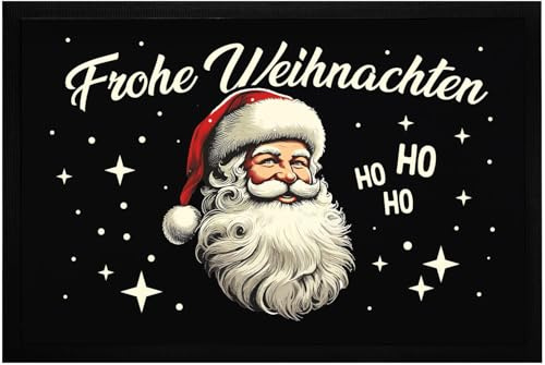 MoonWorks® Fußmatte Frohe Weihnachten Santa Claus Weihnachtsmann Retro Vintage Design rutschfest & waschbar Schwarz 60x40cm