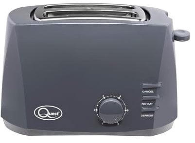 Quest 2 Slice Toasters with Extra Wide Slots / 6 Browning Levels/Reheat & Defrost/Crumb Tray & Cord Storage / 800W (Grey)