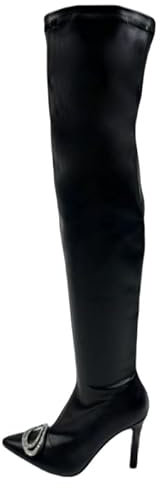 Generisch Stivali da donna con tacco alto, punta in metallo, tacco a spillo, Nero , 42 EU