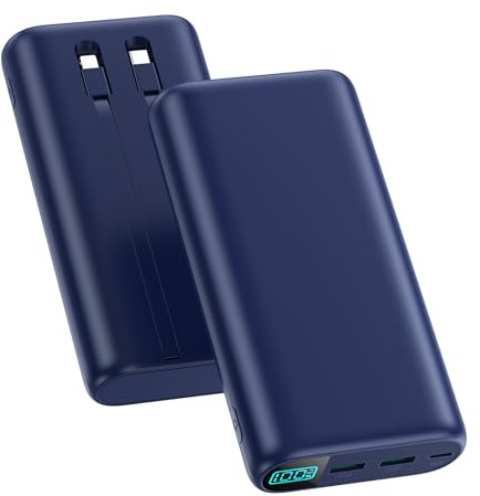 Portable Charger 40,800mAh Power Bank with Built-in Cables,5 USB Output Battery Pack Backup,25W PD Fast Phone Charging Travel Essential Outdoor for iPhone 17/16/15 Pro,Android Galaxy Pixel Nexus-Blue