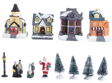 VICASKY Holzhäuser Deko Weihnachten Miniatur Haus Holz Weihnachts-Haus Holz Mini Holzhaus Miniature House Weihnachtsschmuck Harzornament Miniatur-landschaftsaccessoire Weihnachts-miniornam