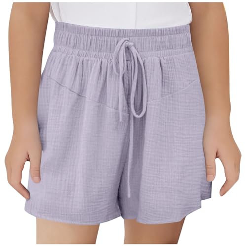 KODMNSW Mädchen Shorts Kurze Hose Sommer Sporthose Leicht Freizeit Sommerhose Elastische Taille Jogginghose Bequem Atmungsaktiv Trainingshorts Sweatshorts 3-14 Jahre Lila 140