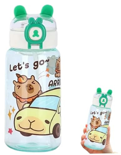 Xoeryoy Botella de Agua de Capybara, 500 ml Linda Botella de Agua, Taza portátil Capybara para casa, Escuela, Ejercicio, Verde #