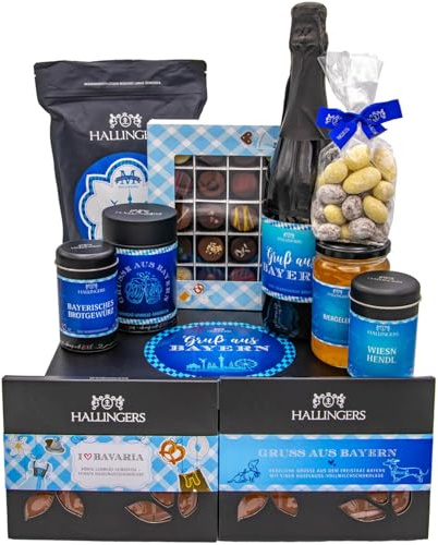 Hallingers Genuss Manufaktur Feinkost Geschenk-Set - XXL-Geschenkkorb Gruß aus Bayern große Selektion Sekt, Schokolade, Kaffee, Biergelee, Pralinen & viel mehr, Geschenkidee für Frauen Männer