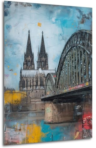 DRO Design – Köln 84x56 cm Hochformat Wandbild XXL modernes Bild Wohnzimmer Schlafzimmer Bilder für die Wand Wanddekoration LeinWandbild XXL 6mm HDF