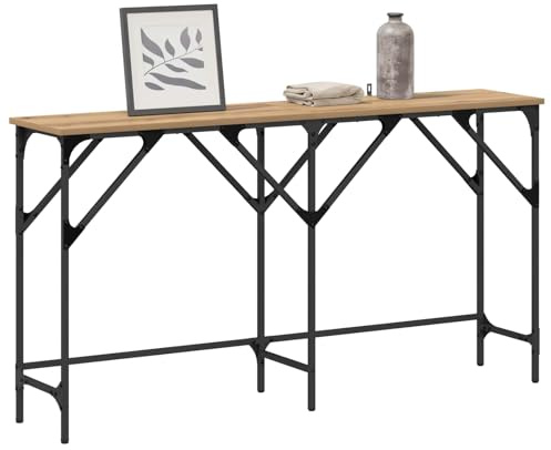 vidaXL Console Table Artisan oak 140 x 29 x 75 cm Engineered wood, Industrial Console Table, Durable Surface, Modern Accent Piece, Rectangular Design, Multi-Purpose, Adjustable Feet, Narrow