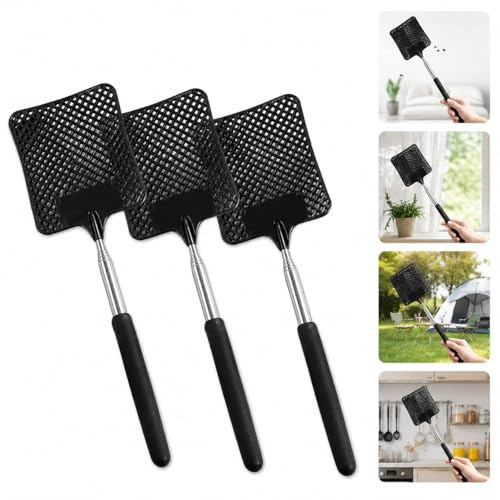 3 Piezas Matamoscas Extensible, 10.9x9 cm, mango antideslizante, para hogar, oficina, camping y más