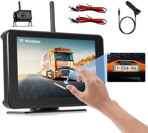 Hikity Caméra Recul sans Fil 1 Caméra IP68 Écran IPS 7 | IR Vision. Enregistrement en Boucle. BSD. Lignes de Guidage. Pour Camping, Camion, RV. 12V-24V