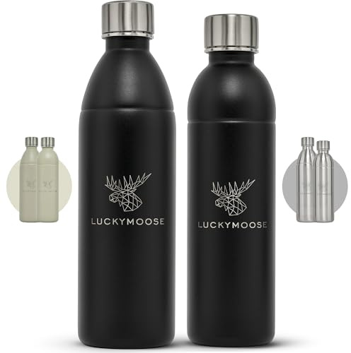 Luckymoose Infinity Edelstahlflasche Set (1,1L+0,75l) kompatibel mit SodaStream DUO & TERRA Wassersprudler – Umweltfreundlich, Bruchsicher und Spülmaschinenfest – 304 Edelstahl statt Plastik