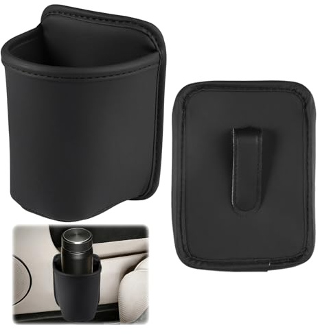 Porte-Gobelets Automobile 2 Pièces en Cuir Noir Anti-Dérapant - Clip-on Universel pour Portière et Sièges Arrière, Résistant aux Rayures,Support Fiable pour Bouteilles, Thermos et Canettes